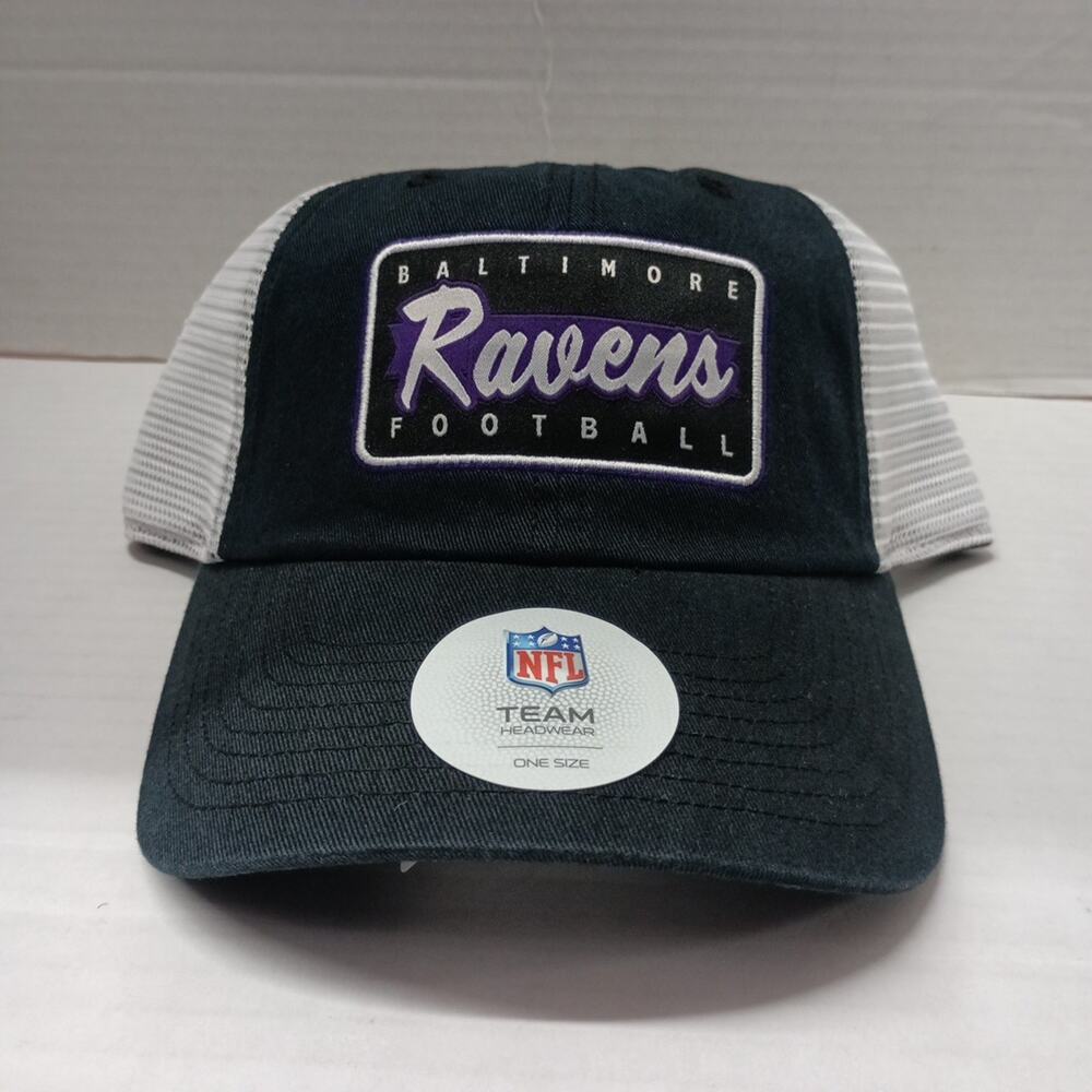 NFL Team Baltimore Ravens Black‎ White Mesh Patch Logo Adjustable Cap Hat